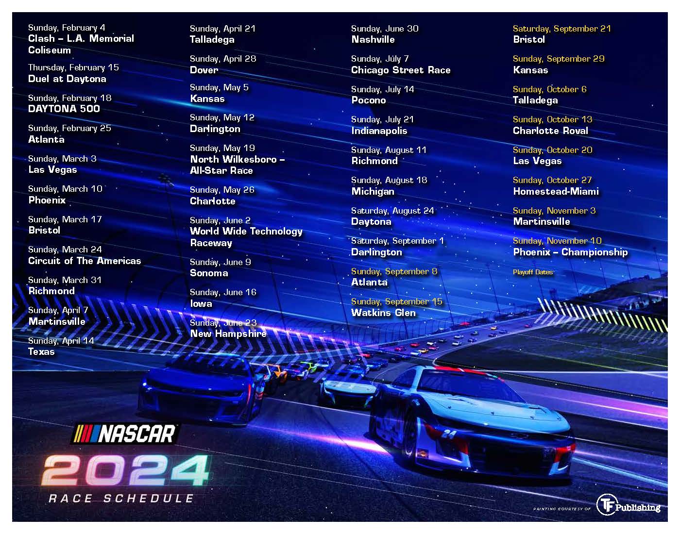 Nascar 2024 Schedule Sprint Cup Loren Raquela