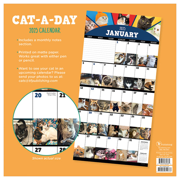 2025 CatADay Wall Calendar TF Publishing Calendars + Planners Journals + Stationery