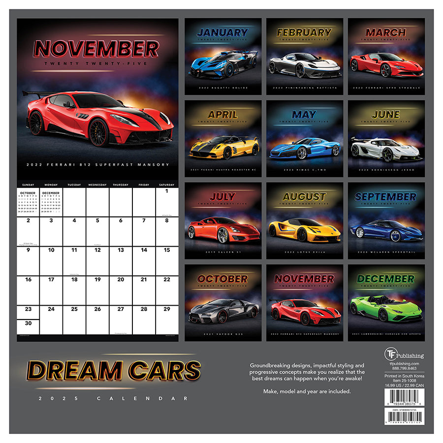 2025 Dream Cars Wall Calendar