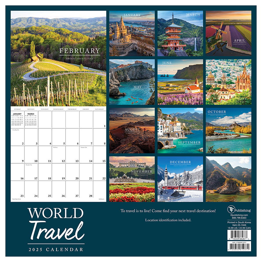2025 World Travel Wall Calendar