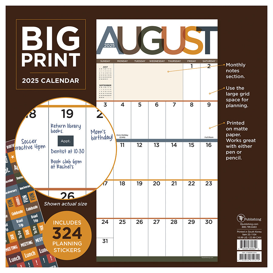 **FINAL SALE** 2025 Big Print Wall Calendar