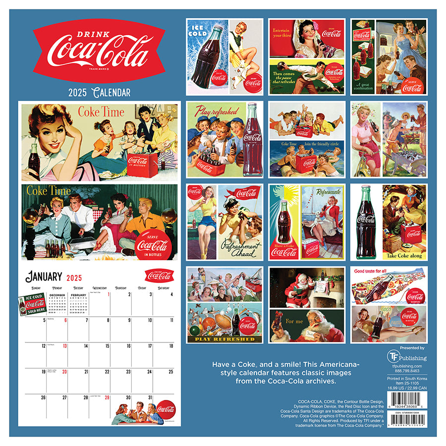 2025 Coca-Cola: Vintage Nostalgia Wall Calendar  TF Publishing 