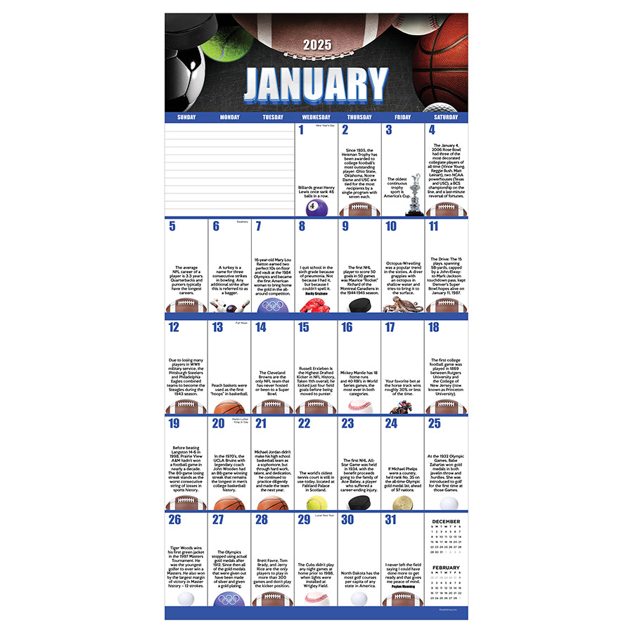 2025 Sports Facts & Trivia Wall Calendar - 0