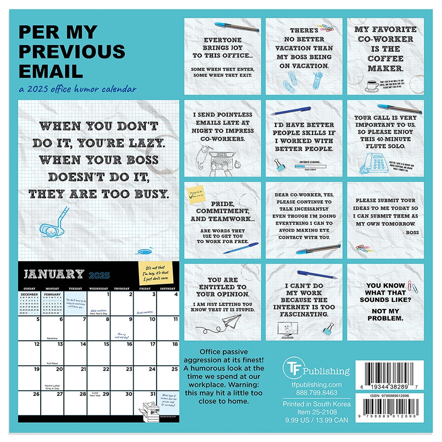 2025 Per My Previous Email Mini Calendar