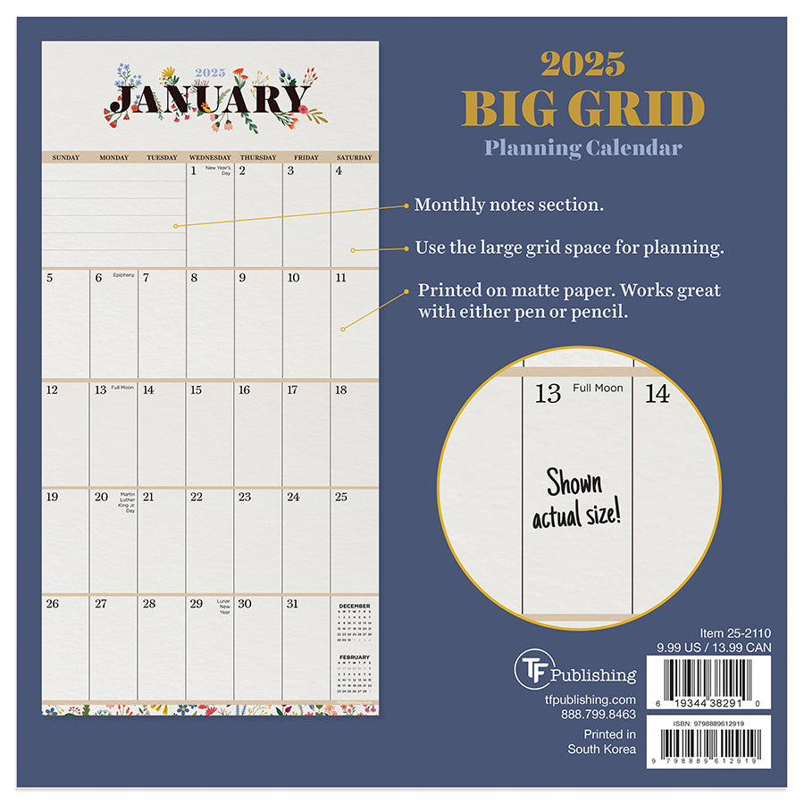 2025 Big Grid-Floral Mini Calendar