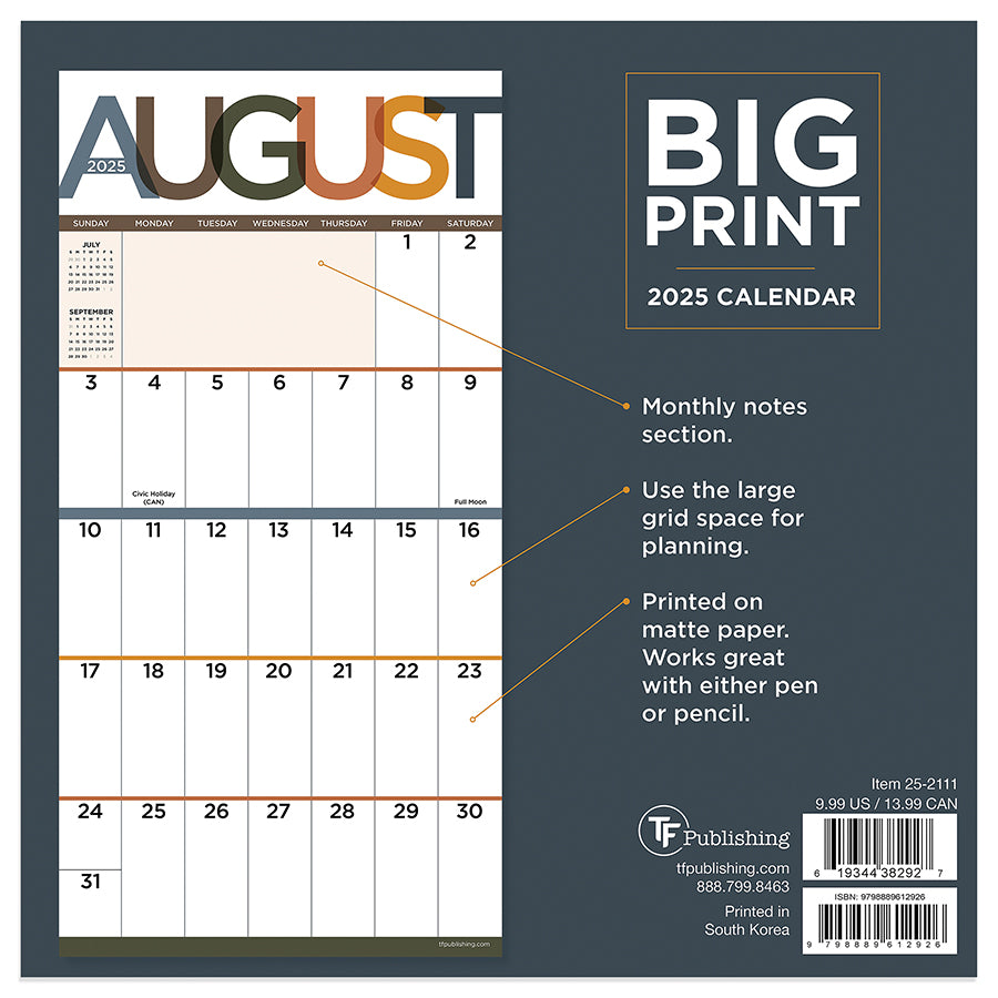 **FINAL SALE** 2025 Big Print Mini Calendar