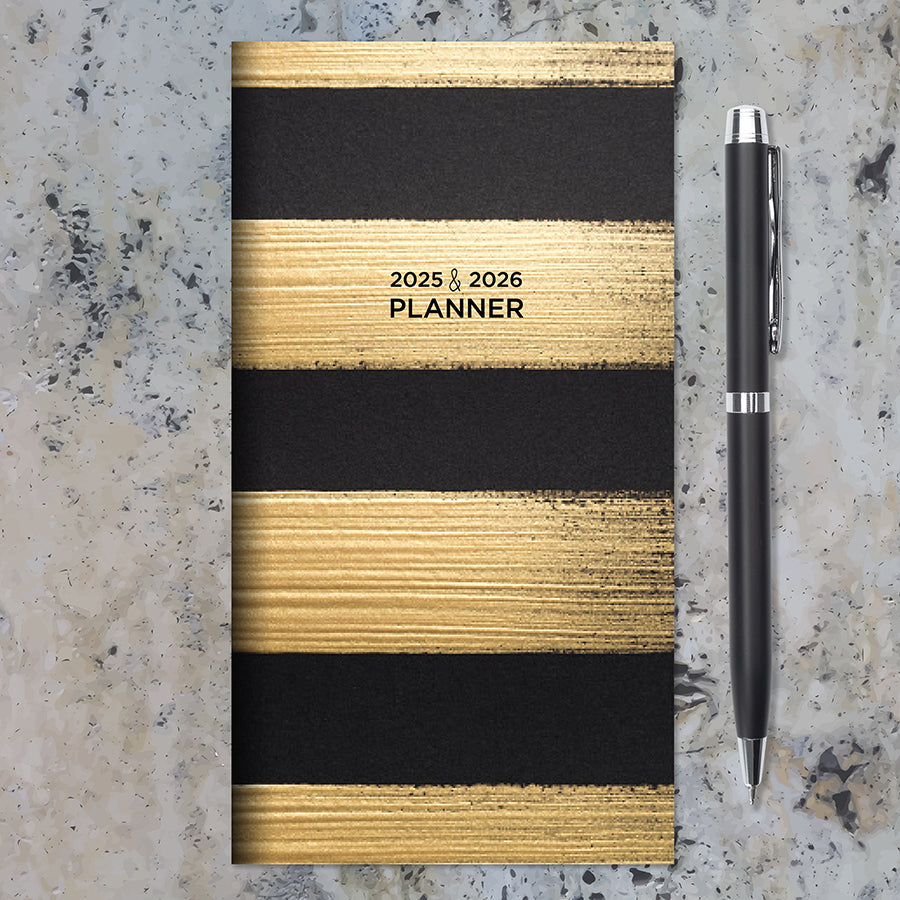2025-2026 Black and Gold Small Monthly Pocket Planner