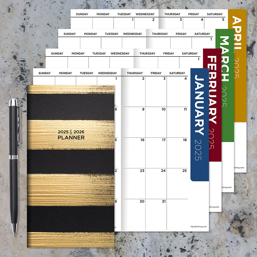 2025-2026 Black and Gold Small Monthly Pocket Planner - 0