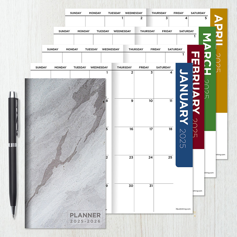 2025-2026 Gray Granite Small Monthly Pocket Planner - 0