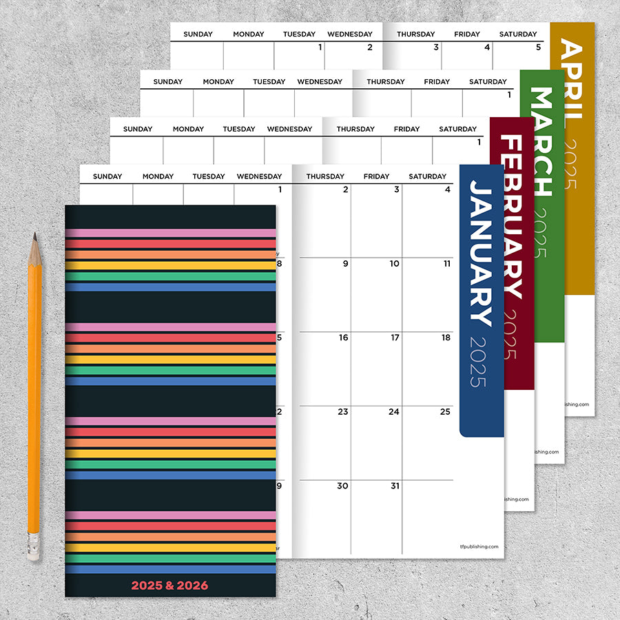 **FINAL SALE** 2025-2026 Retro Stripe Small Monthly Pocket Planner