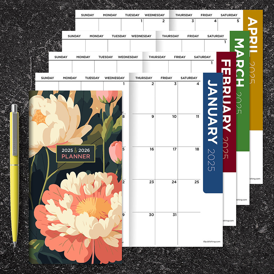 2025-2026 Spring Peony Small Monthly Pocket Planner - 0