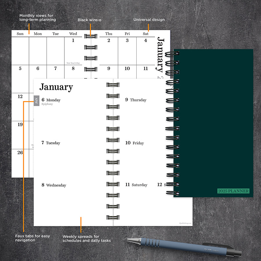 **FINAL SALE**  Deep Jade Small Weekly Monthly Planner