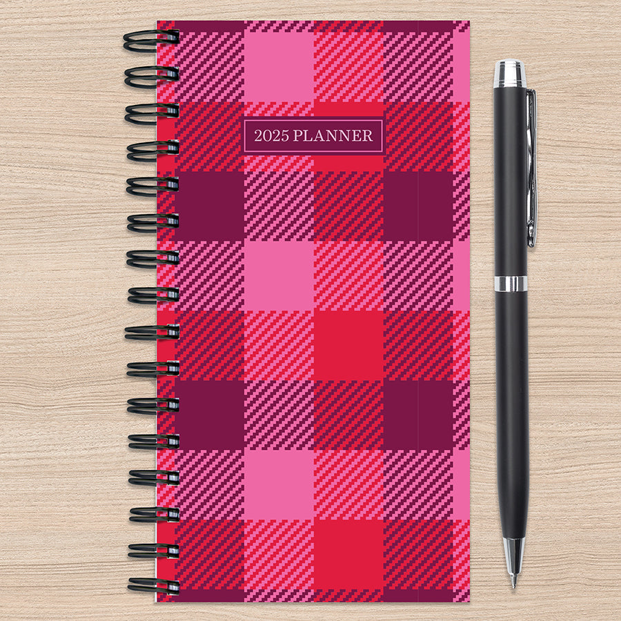 2025 Pink Plaid Small Weekly Monthly Planner