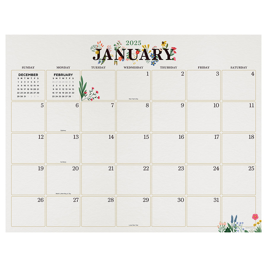 2025 Floral Large Desk Pad Monthly Blotter Calendar