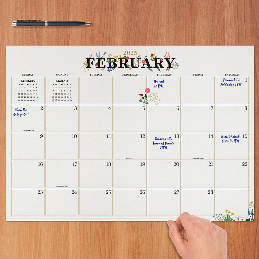 2025 Floral Medium Desk Pad Monthly Blotter Calendar