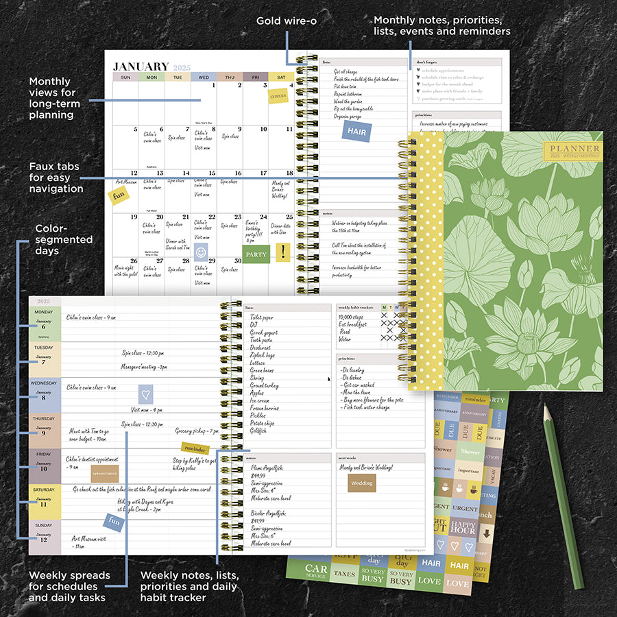 2025 Lotus Medium Weekly Monthly Planner