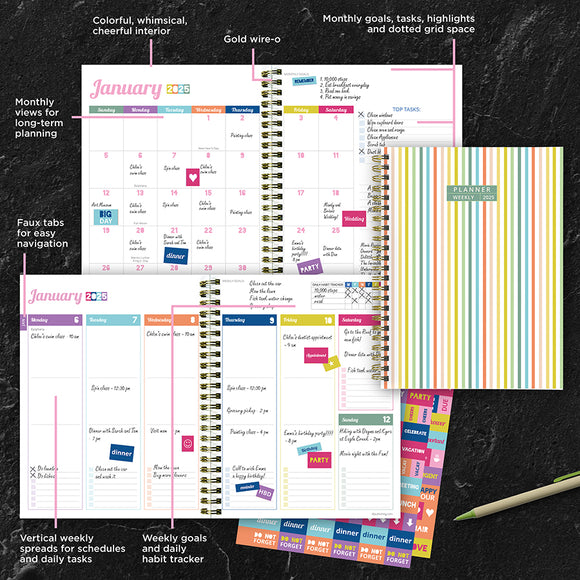 2025 Malibu Stripes Medium Weekly Monthly Planner TF Publishing