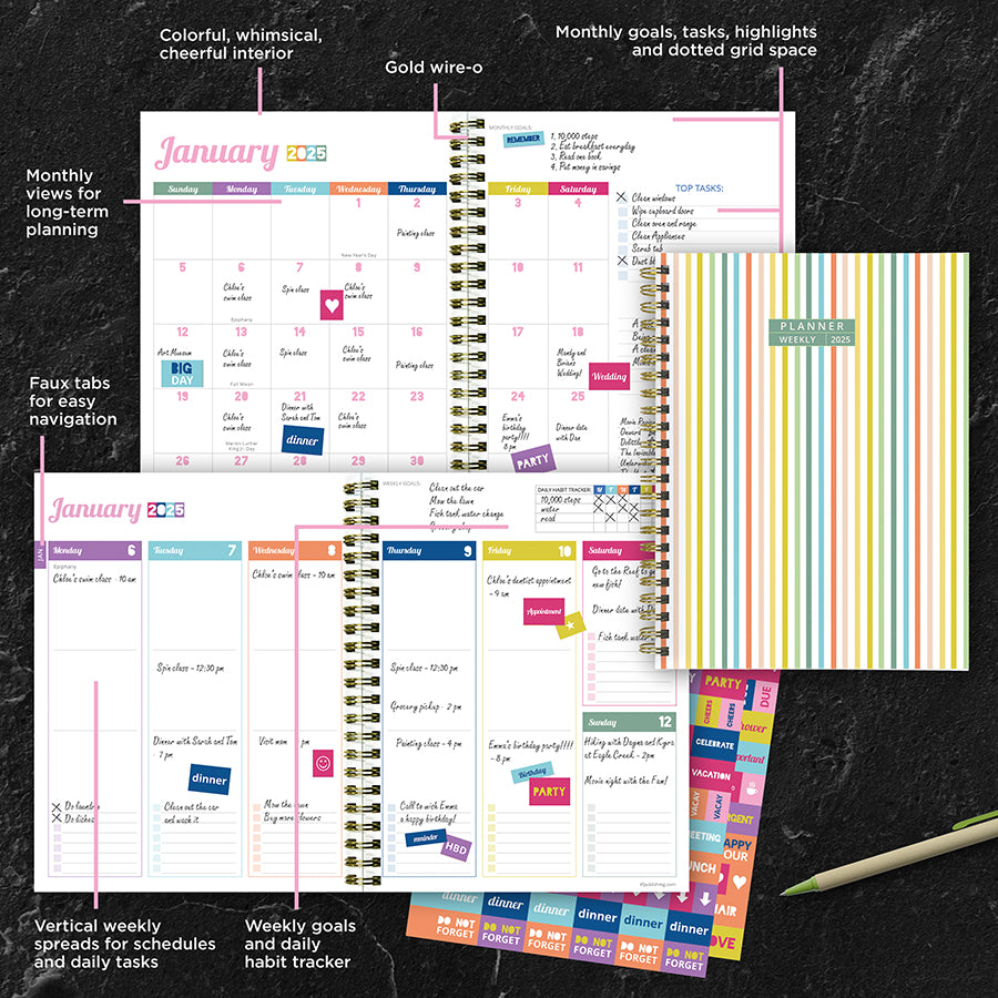 2025 Malibu Stripes Medium Weekly Monthly Planner - 0