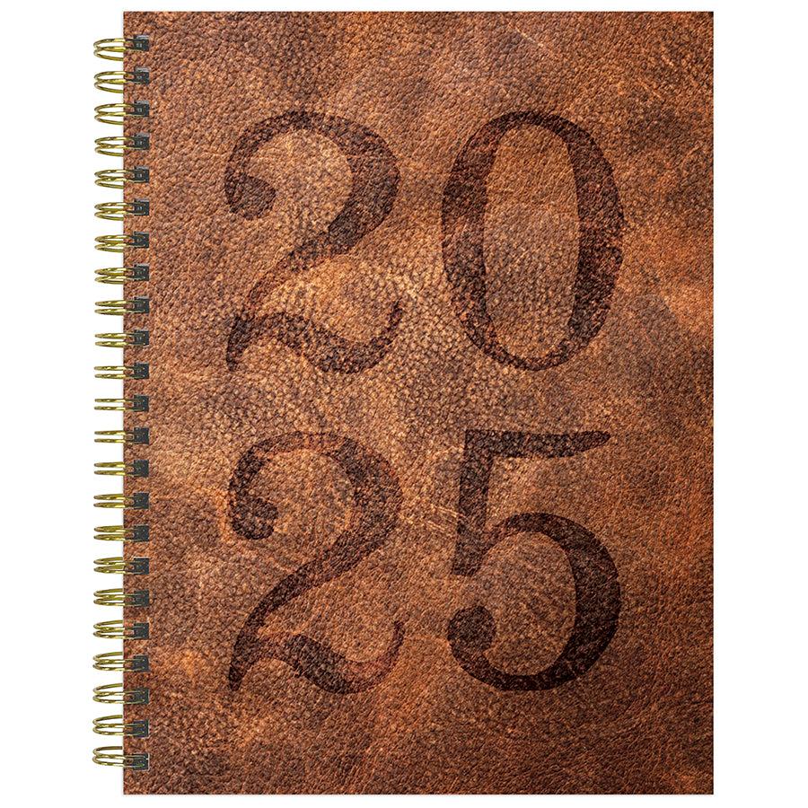 2025 Aged Leather Medium Weekly Monthly Planner