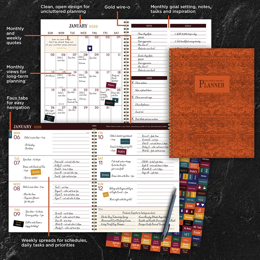 2025 Baroque Marigold Large Weekly Monthly Planner - 0