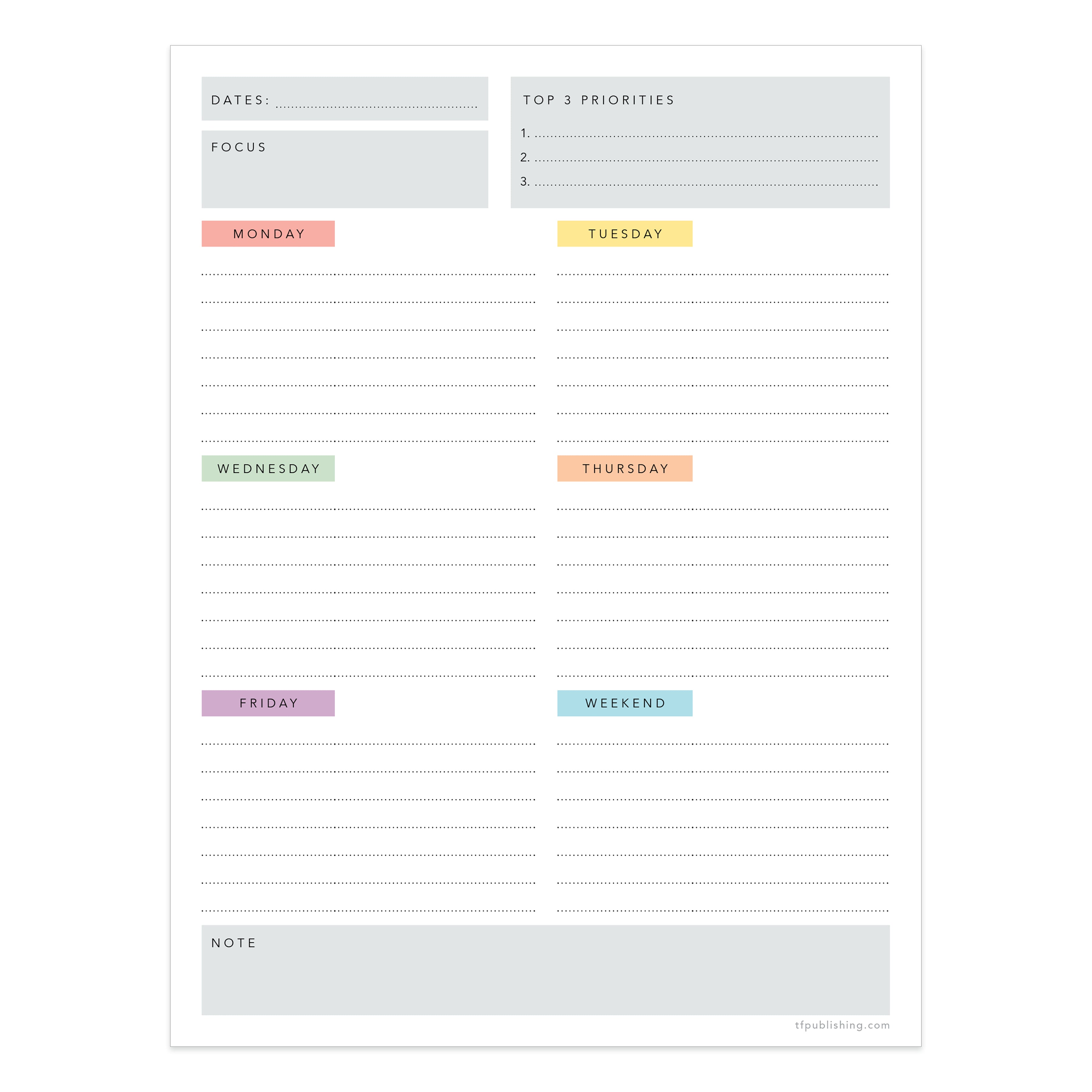 Simply Weekly Color Coded Task Pad - Magnetic