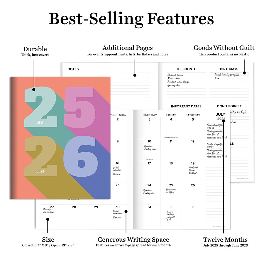 July 2025 - June 2026 Big Bold Medium Monthly Planner