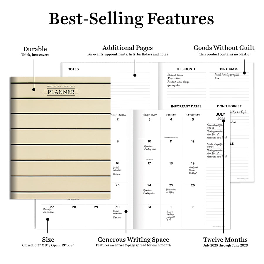 July 2025 - June 2026 Ebony and Ivory Medium Monthly Planner