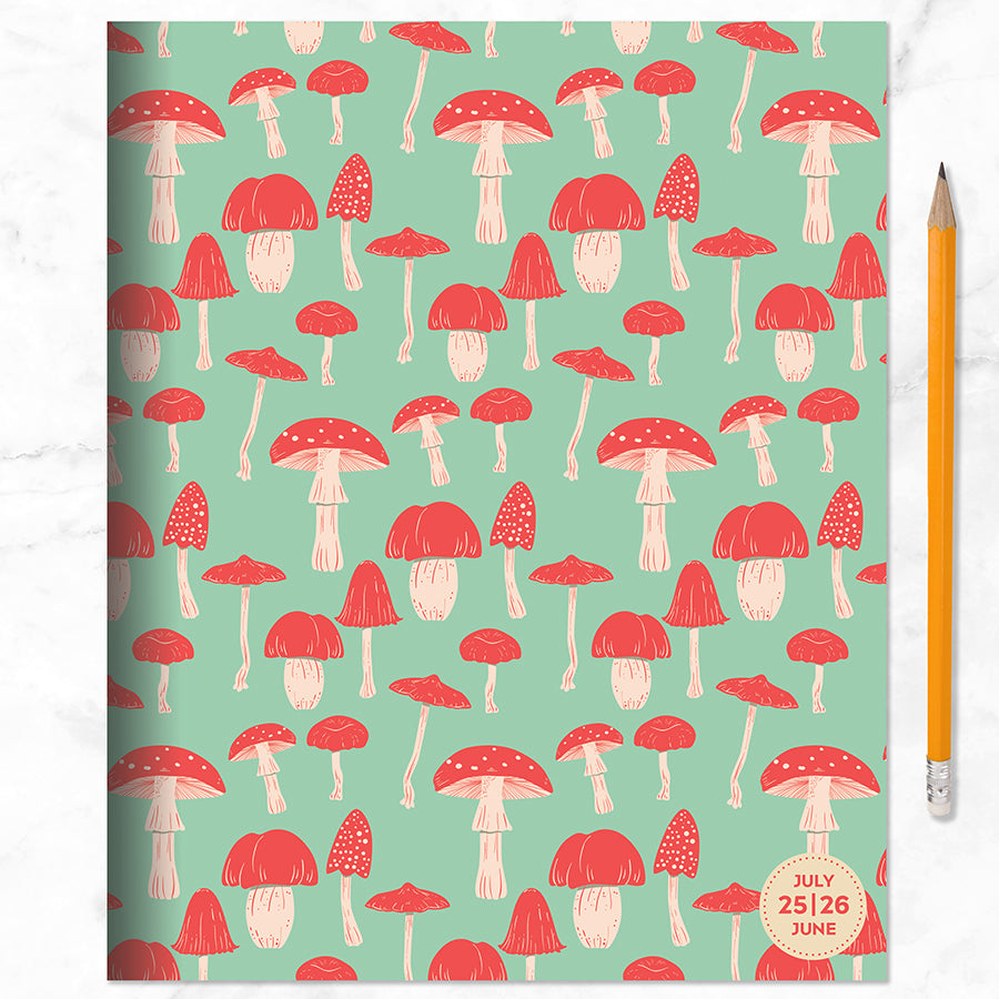 July 2025 - June 2026 Magic Mushroom Medium Monthly Planner