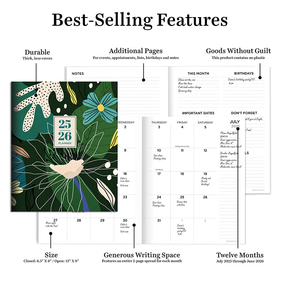 July 2025 - June 2026 Vivid Jungle Medium Monthly Planner