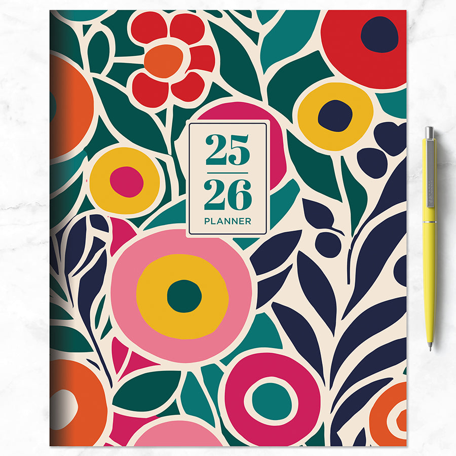 July 2025 - June 2026 Charming Flowers Large Monthly Planner