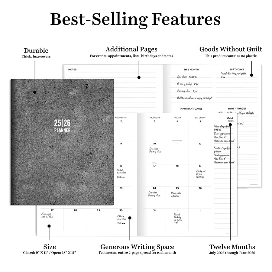 July 2025 - June 2026 Concrete Large Monthly Planner