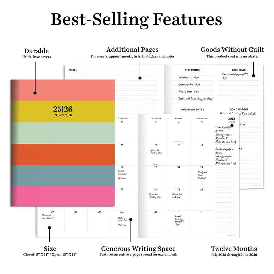 July 2025 - June 2026 Super Stripe Large Monthly Planner