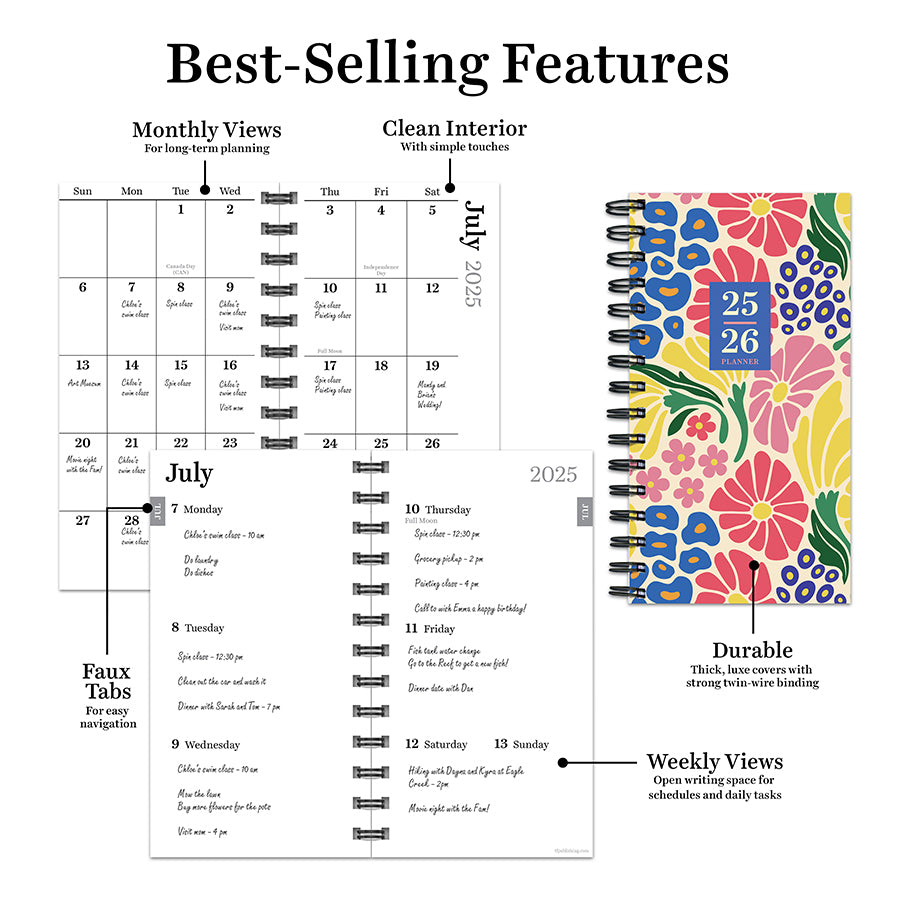 July 2025 - June 2026 Floral Medley Small Weekly Monthly Planner