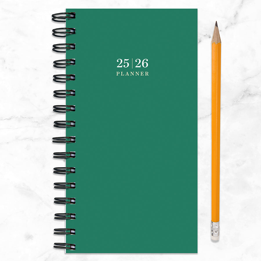 July 2025 - June 2026 Grass Green Small Weekly Monthly Planner