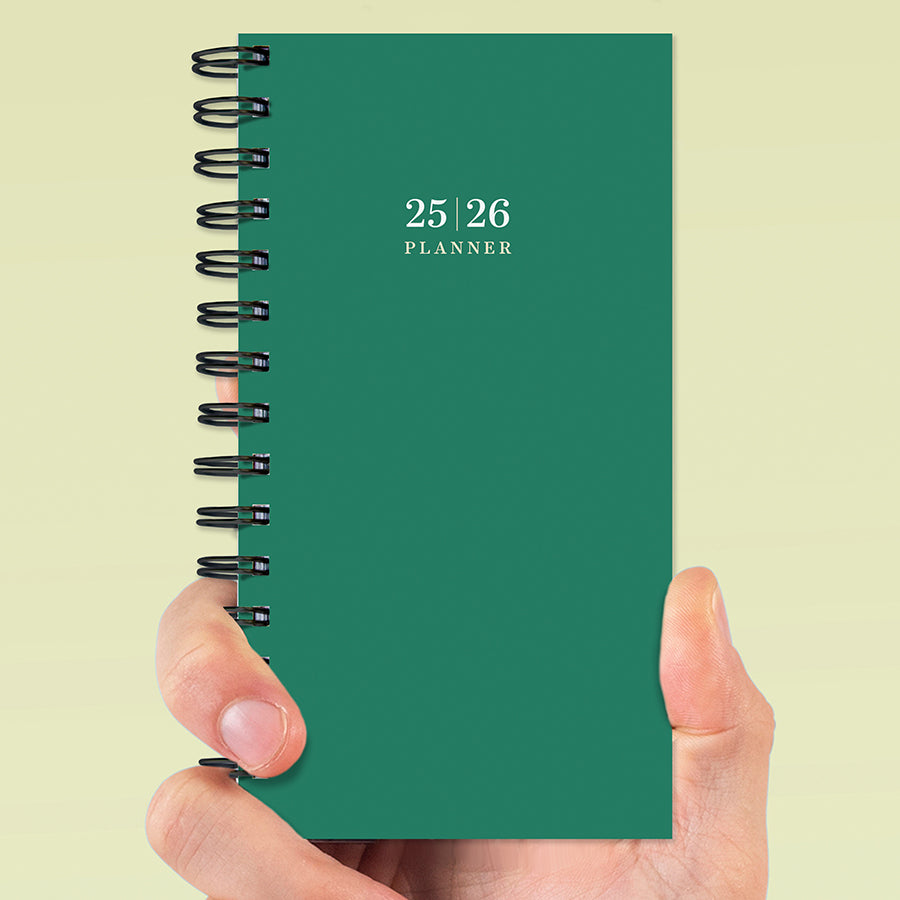 July 2025 - June 2026 Grass Green Small Weekly Monthly Planner - 0