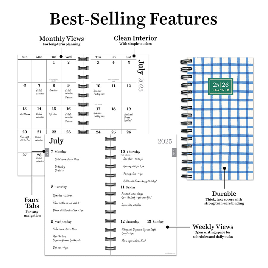 July 2025 - June 2026 Picnic Plaid Small Weekly Monthly Planner