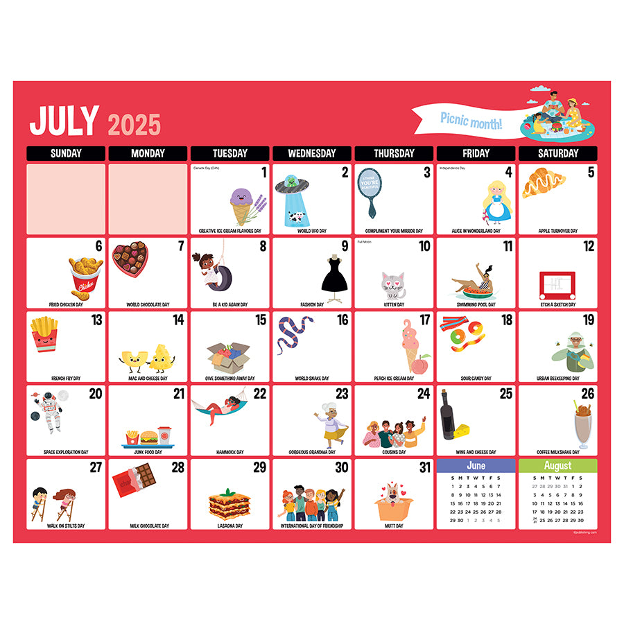 July 2025 - June 2026 Every Day's A Holiday Large Desk Pad Monthly Blotter Calendar