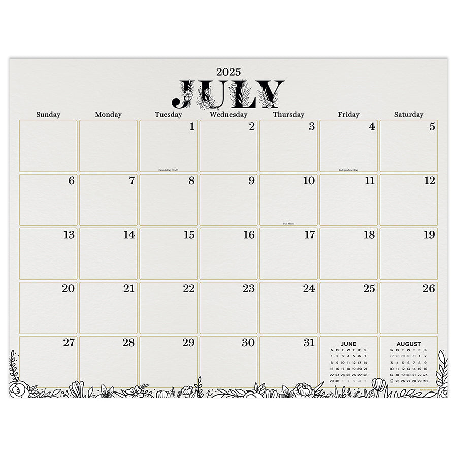 July 2025 - June 2026 Floral Large Desk Pad Monthly Blotter Calendar