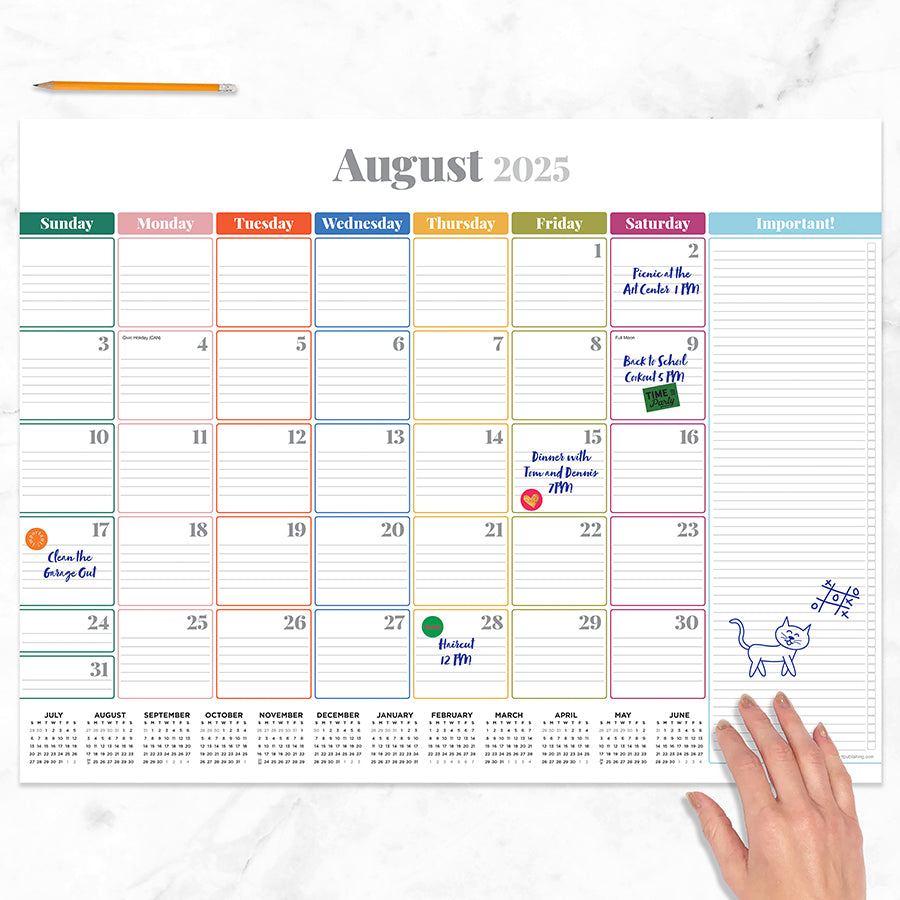 July 2025 - June 2026 Rainbow Blocks Large Desk Pad Monthly Blotter Calendar