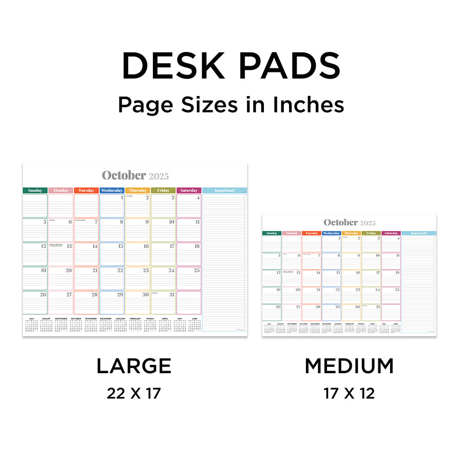 July 2025 - June 2026 Rainbow Blocks Large Desk Pad Monthly Blotter Calendar