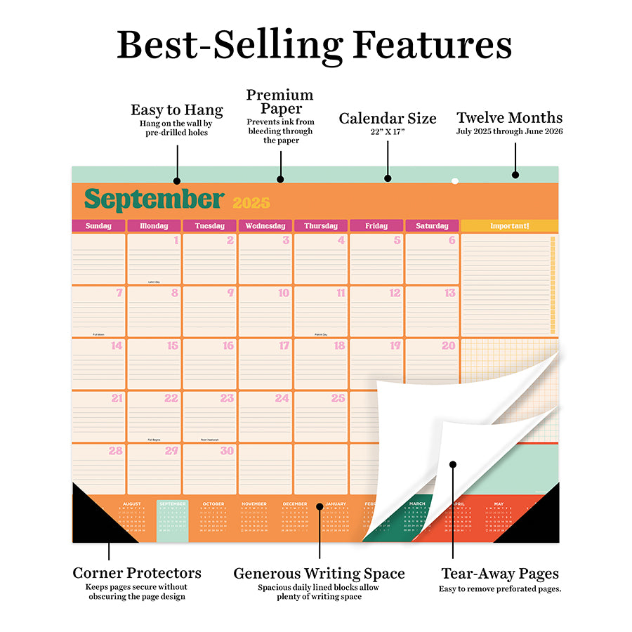 July 2025 - June 2026 Sherbert Large Desk Pad Monthly Blotter Calendar