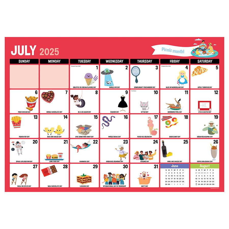 July 2025 - June 2026 Every Day's A Holiday Medium Desk Pad Monthly Blotter Calendar