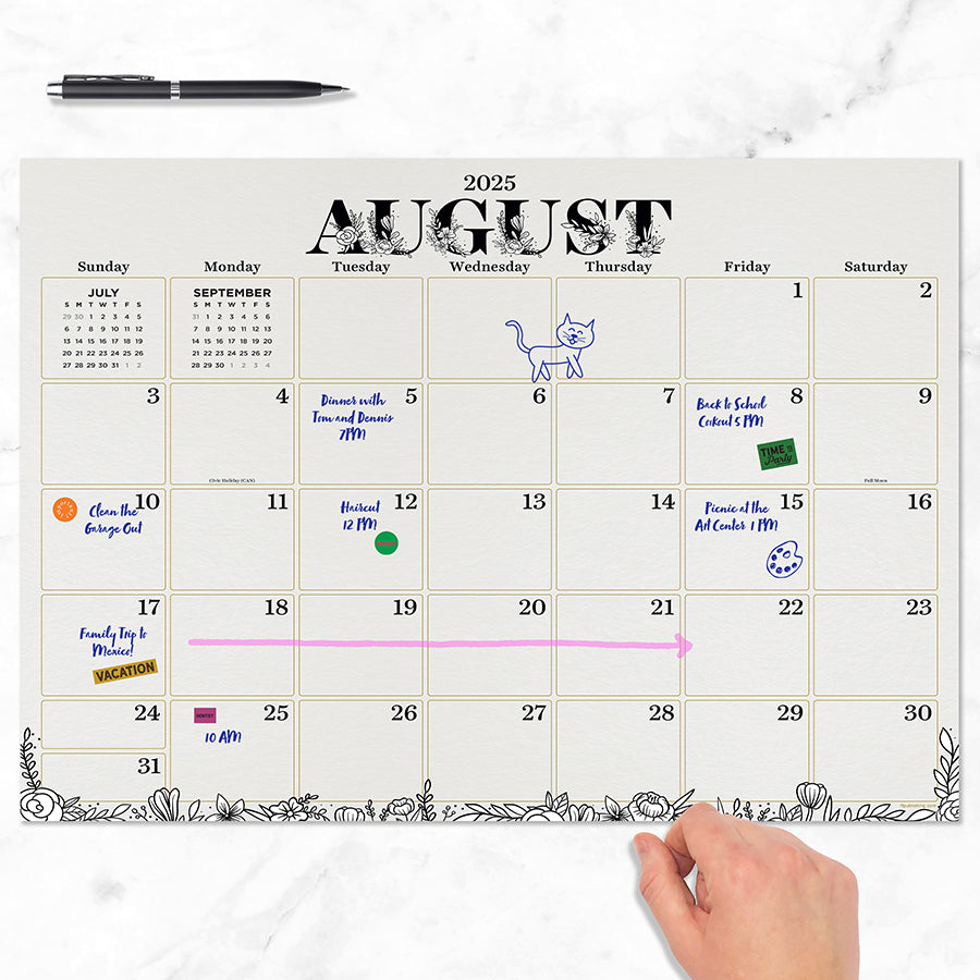 July 2025 - June 2026 Floral Medium Desk Pad Monthly Blotter Calendar