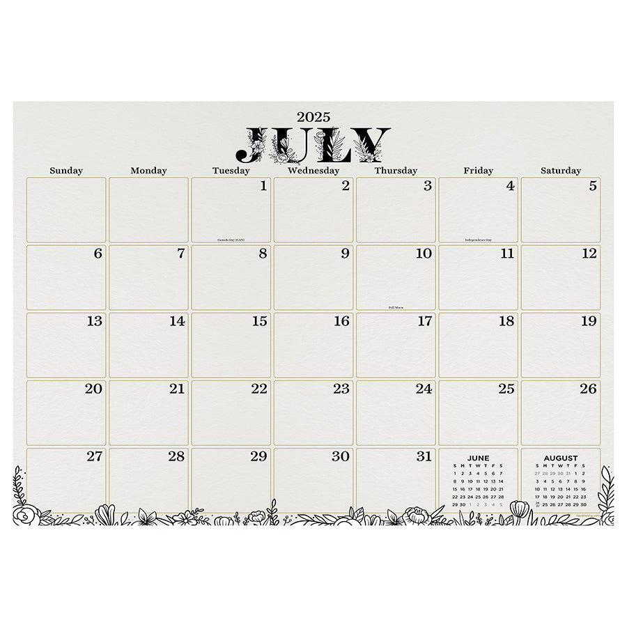 July 2025 - June 2026 Floral Medium Desk Pad Monthly Blotter Calendar