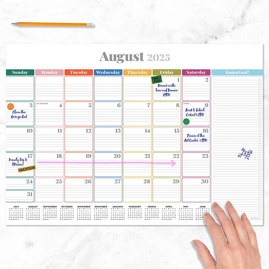 July 2025 - June 2026 Rainbow Blocks Medium Desk Pad Monthly Blotter Calendar