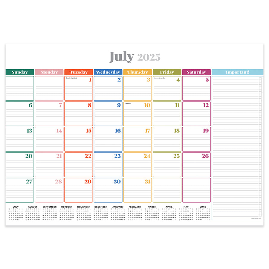 July 2025 - June 2026 Rainbow Blocks Medium Desk Pad Monthly Blotter Calendar