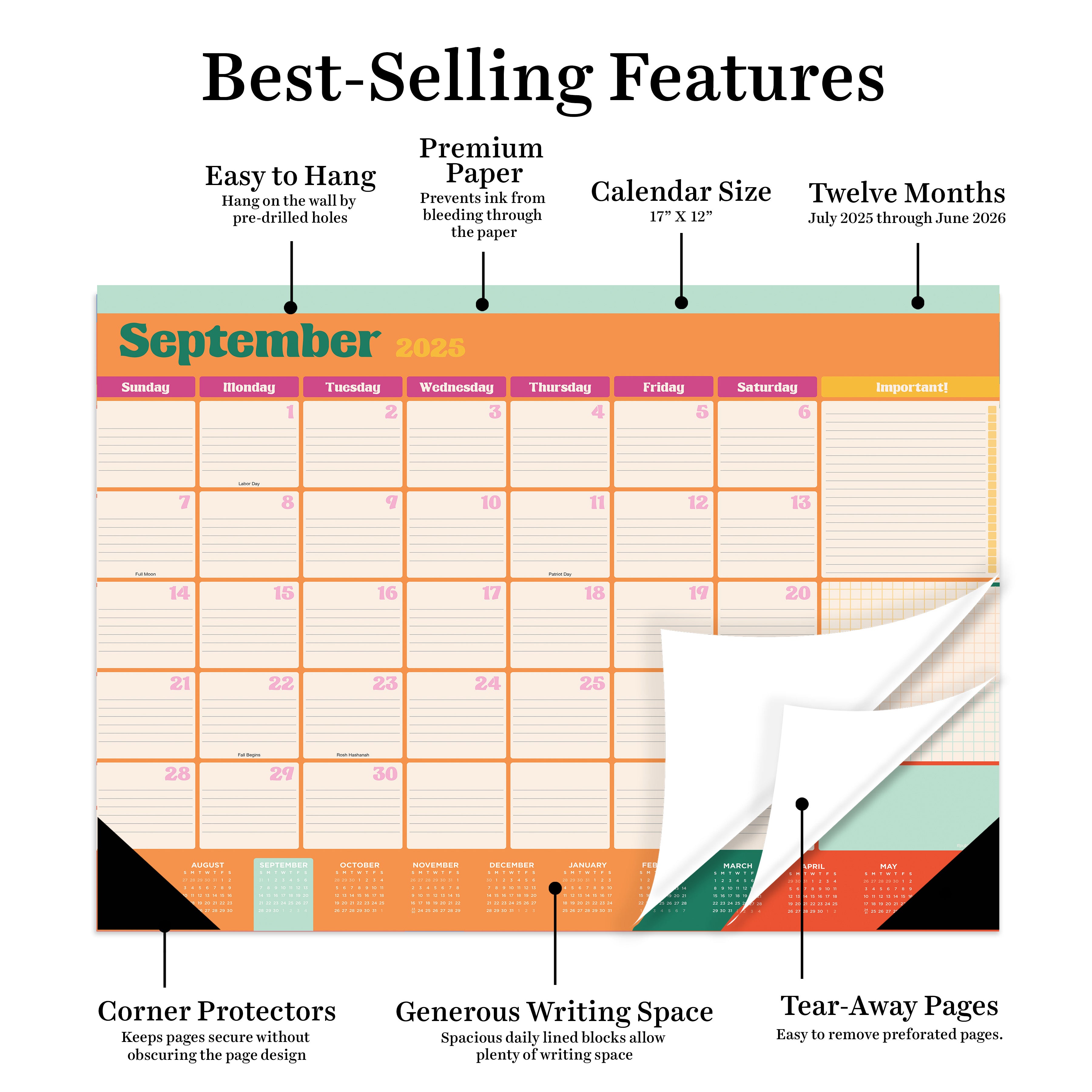 July 2025 - June 2026 Sherbet Medium Desk Pad Monthly Blotter Calendar