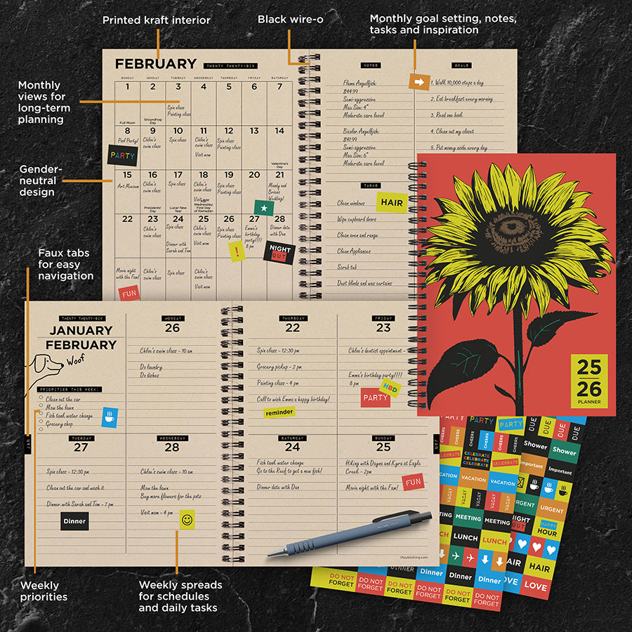 July 2025 - June 2026 Andy's Sunflower Medium Weekly Monthly Planner