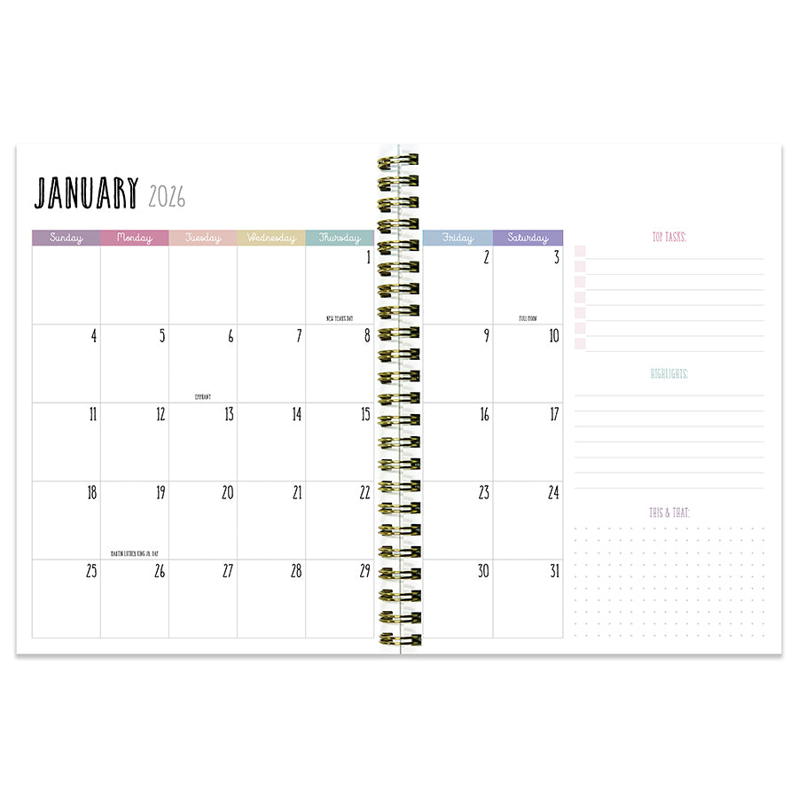 July 2025 - June 2026 Purple Polka Medium Weekly Monthly Planner