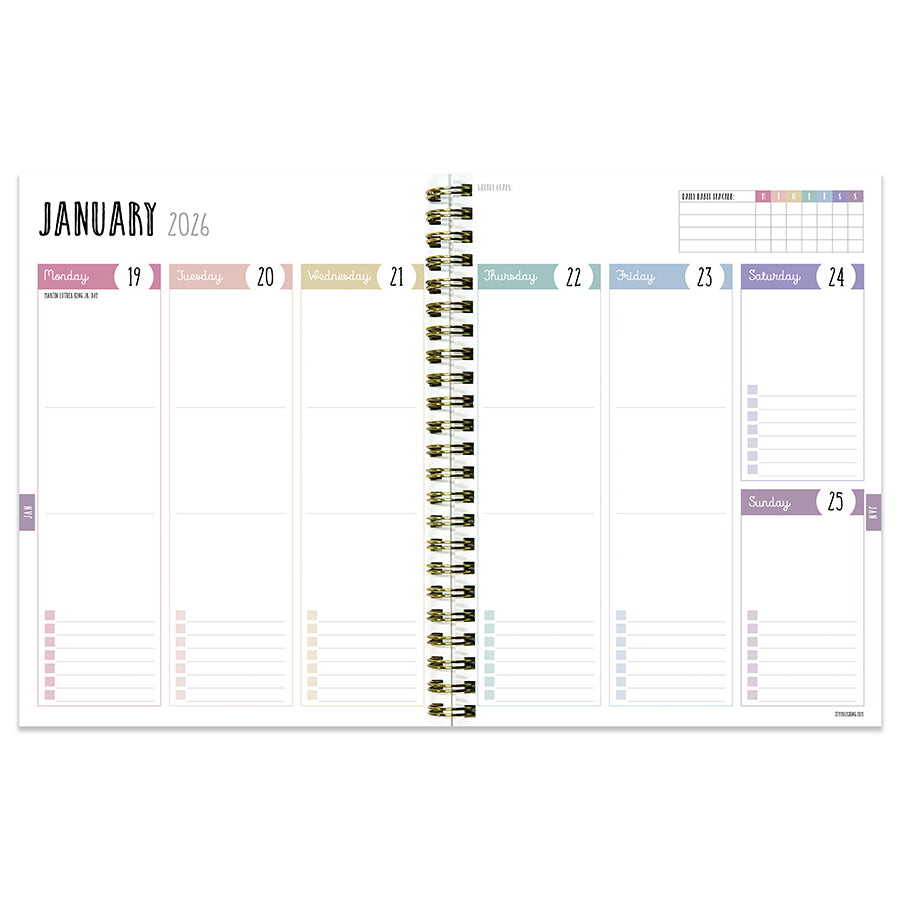 July 2025 - June 2026 Purple Polka Medium Weekly Monthly Planner